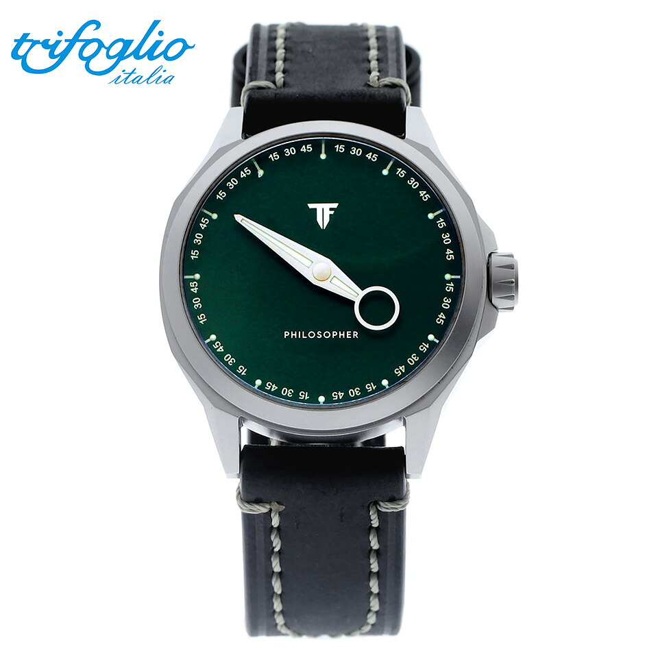 【最大2000円クーポン】 トリフォグリオ イタリア フィロソファー PH612SSGR グリーン/ブラック Trifoglio Italia PHILOSOPHER ワンハンドウォッチ 単針時計 一針計 自動巻き メンズ腕時計 グリーン文字盤 ハンドステッチレザー|GLOBAL BRANDING