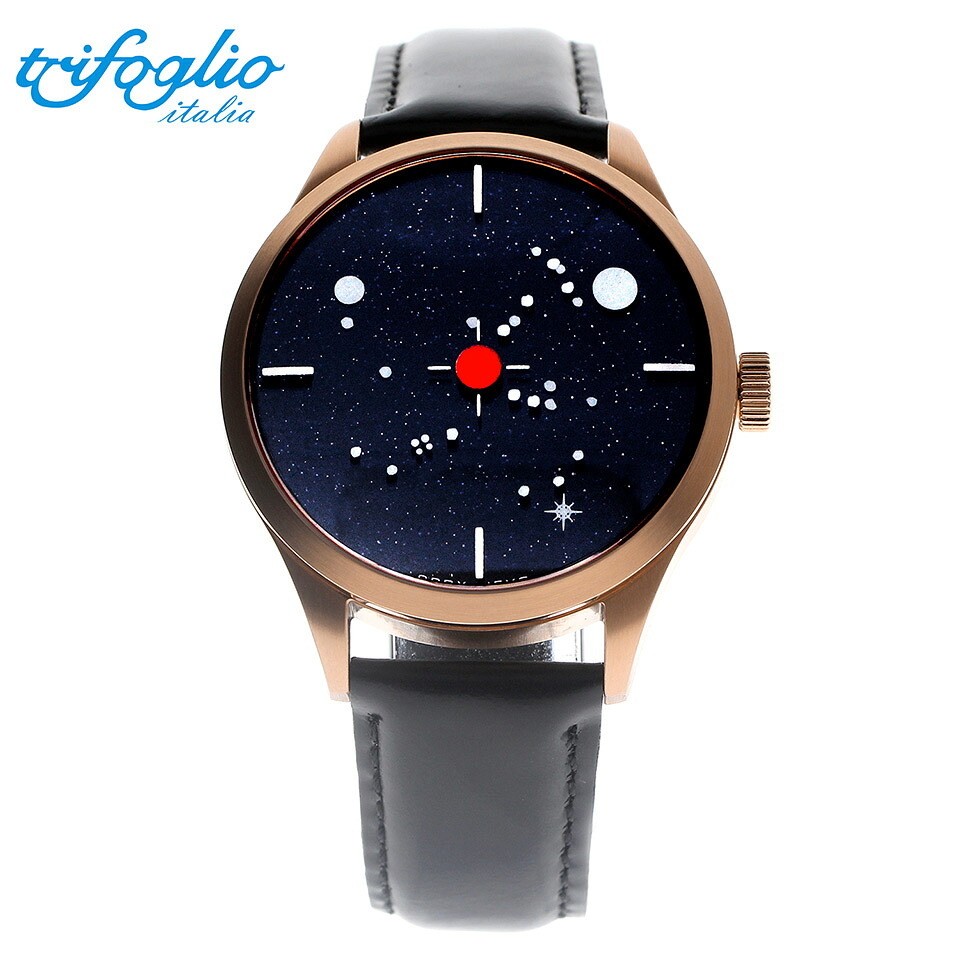 【最大2000円クーポン】 トリフォグリオ オリオン (Trifoglio Italia ORION) SPAX111RG 星座 星空 60年代 ミステリーダイアル 回転ディスク文字盤 機械式腕時計 イタリア時計 IPローズゴールド ブラックレザーベルト 自動巻き セイコーCal.35｜GLOBAL BRANDING