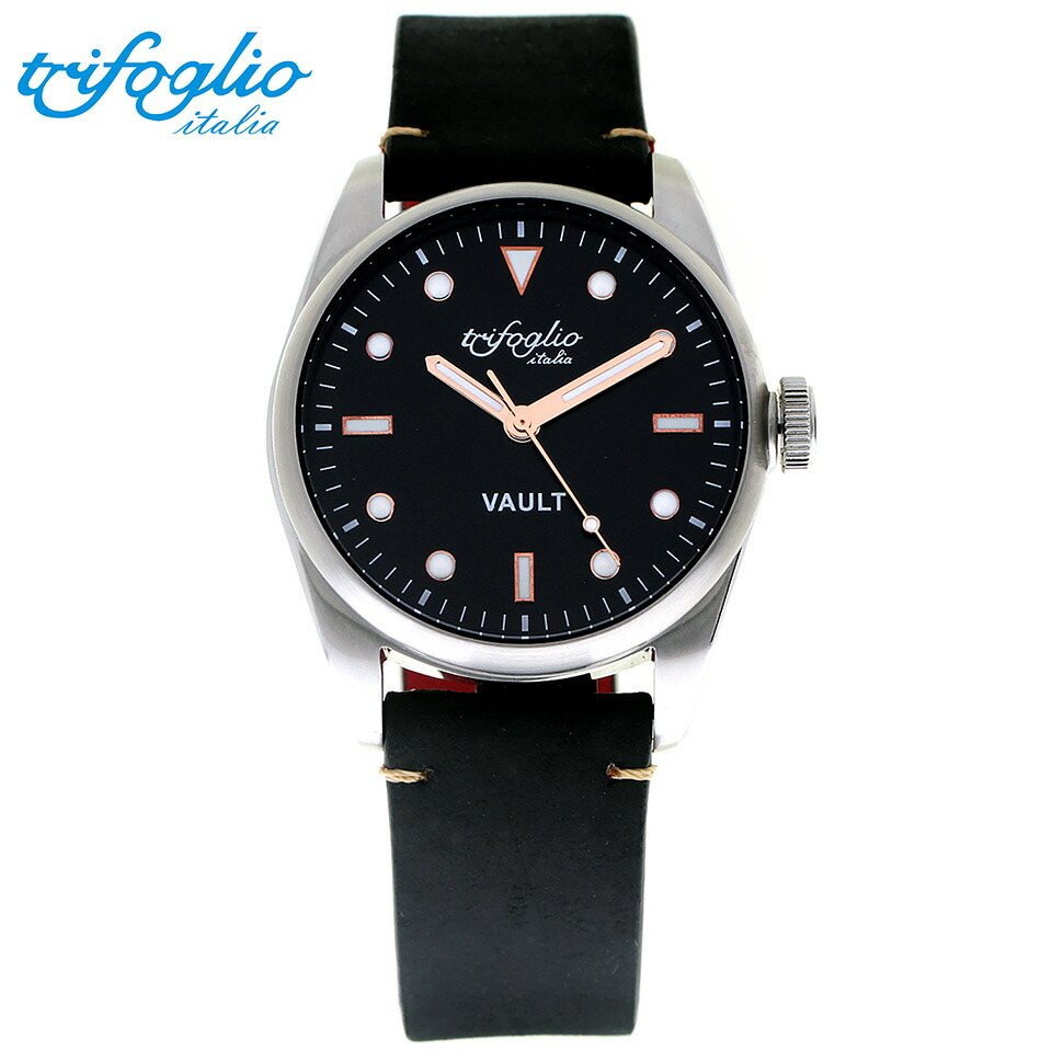 【お買い物マラソン最大2000円クーポン】 トリフォグリオ イタリア ヴォルト (Trifoglio Italia) VAULT VT411SS-RWH スパイウォッチ メンズ腕時計 イタリア時計 ブラック/ブルーインデックス 黒ヌバックストラップ 隠し金庫 小物入れ スイープセコンド