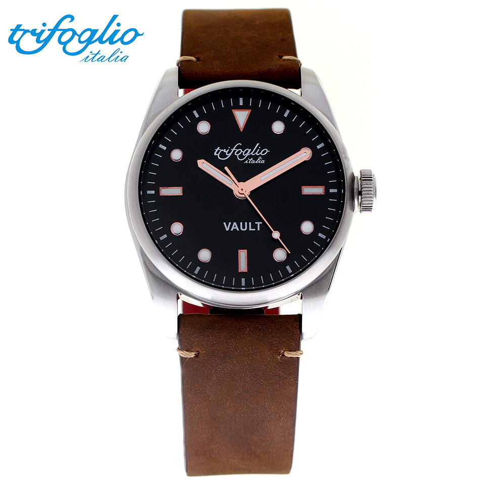 【お買い物マラソン最大2000円クーポン】 トリフォグリオ イタリア ヴォルト (Trifoglio Italia) VAULT VT421SS-RWH スパイウォッチ メンズ腕時計 イタリア時計 ブラック/ブルーインデックス ブラウンヌバックストラップ 隠し金庫 小物入れ スイープセコンド