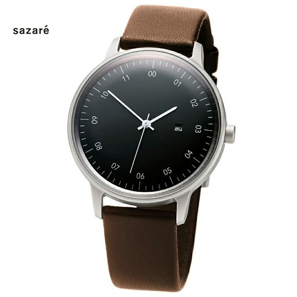 【最大限度2000円引き換え証】 sazare さざれ石 SK01 SS ウォッチ ユニ一発やる 38粍 日本製 ミニマル 分かりやすい しろがね色鏡面入れもの / 黒いこと文字記号盤 / ブラウンカウレザーベルト / Ref. 01.02.00BR