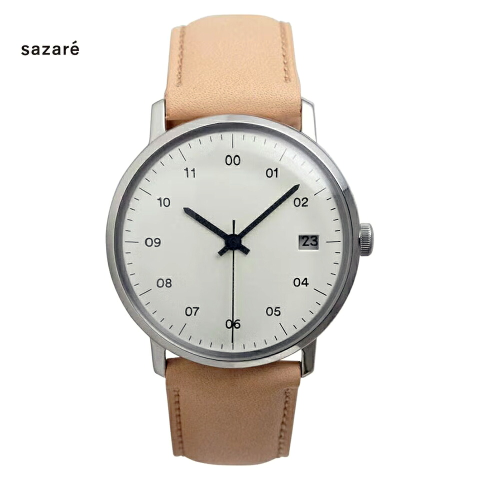 【最大2000円クーポン】 sazare さざれ SK02 自動巻き 腕時計 ユニセックス 34mm 日本製 ミニマル シンプル SSシルバー鏡面ケース / ホワイト文字盤 / ヌメ革 / Ref. 02.01.00NUME｜GLOBAL BRANDING