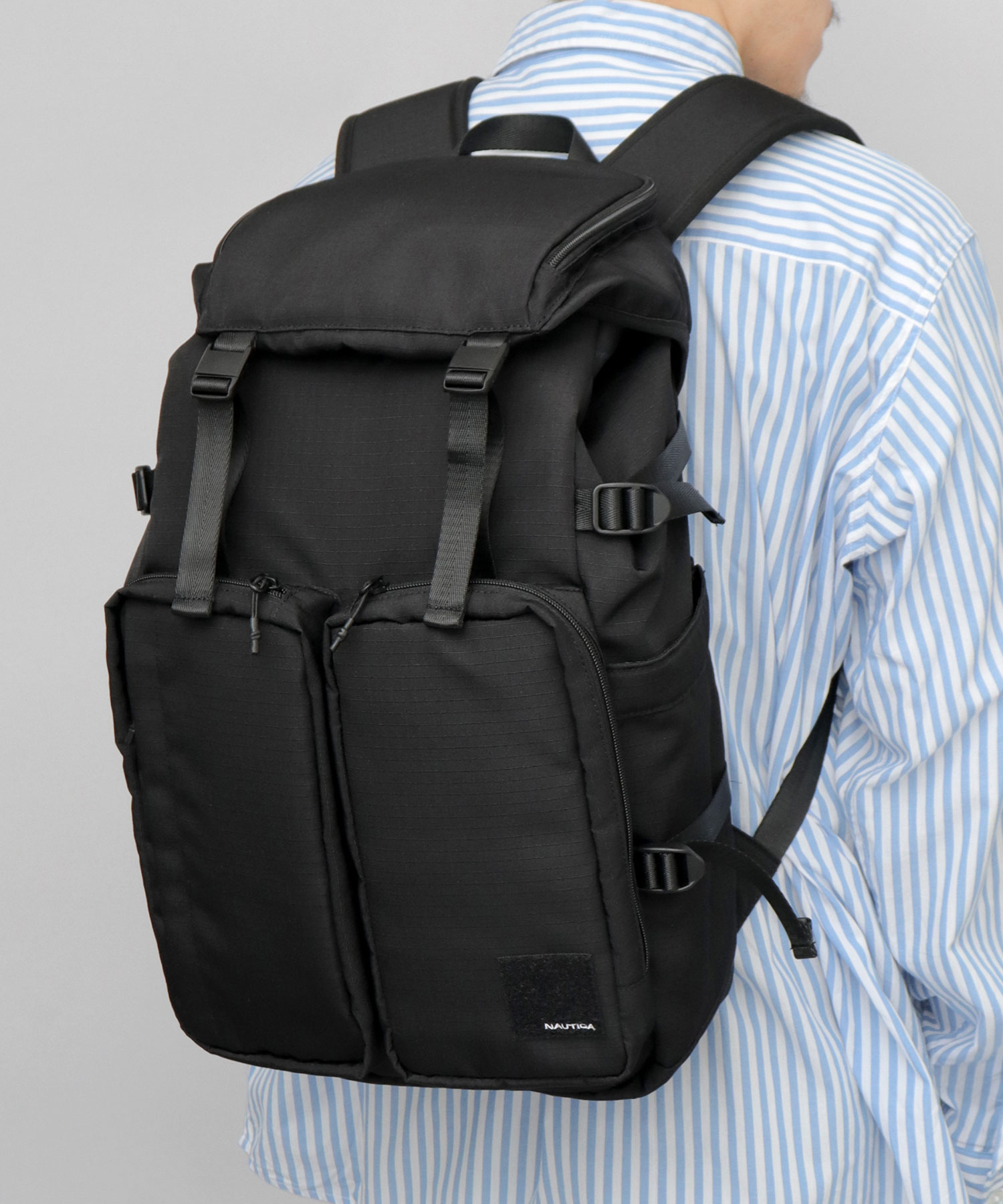 NAUTICA ノーティカ リュック メンズ レディース バックパック 大容量 A4 PC収納 通勤 通学 フラップリュック ミリタリー リップストップ風 ポリエステル 巾着 マグネットバックル クッション 多ポケット 10ポケット ミニポーチ付き 旅行 アウトドア