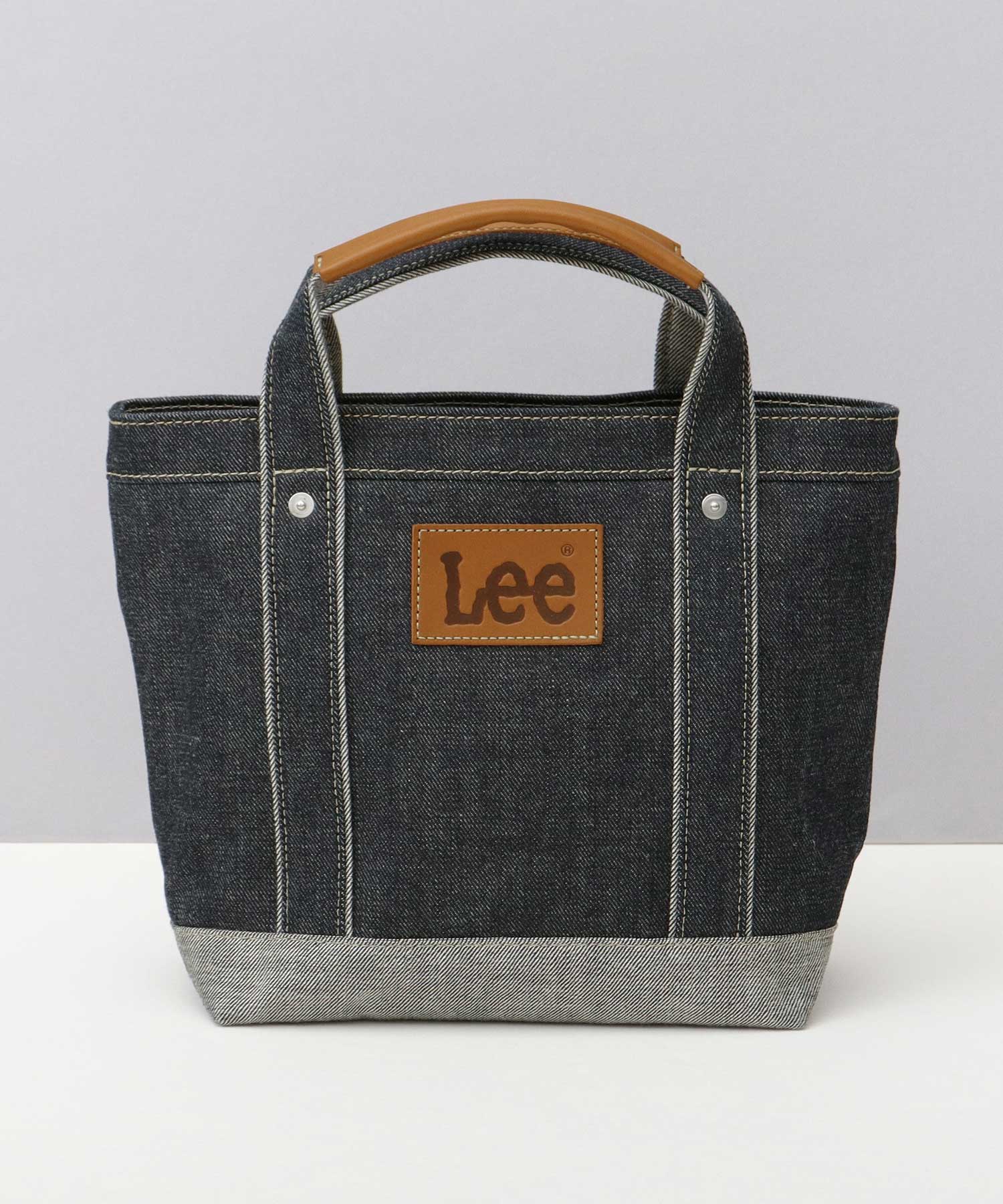 Lee リー ミニトートバッグ メンズ レディース A5 バッグ デニムトート 倉敷デニム 姫路レザー 本革 日本製 小さめ ミニバッグ ハンドバッグ マチあり マグネットボタン 通勤 通学 ランチバッグ サブバッグ カジュアル シンプル 経年変化 デニムバッグ 母の日 父の日