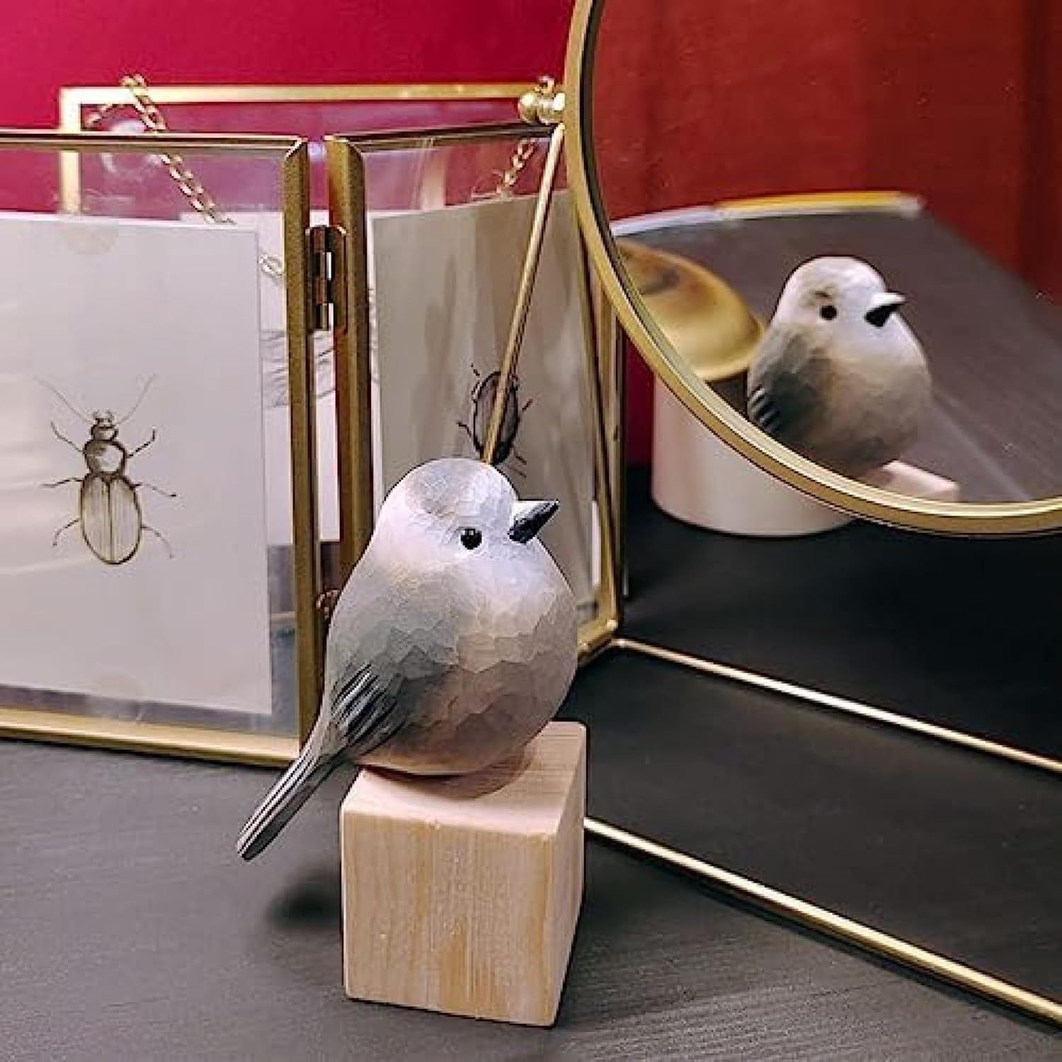 美品】トリ 鳥 小物入れ 天然木 置物 インテリア 工芸品 美術品 A3397 美