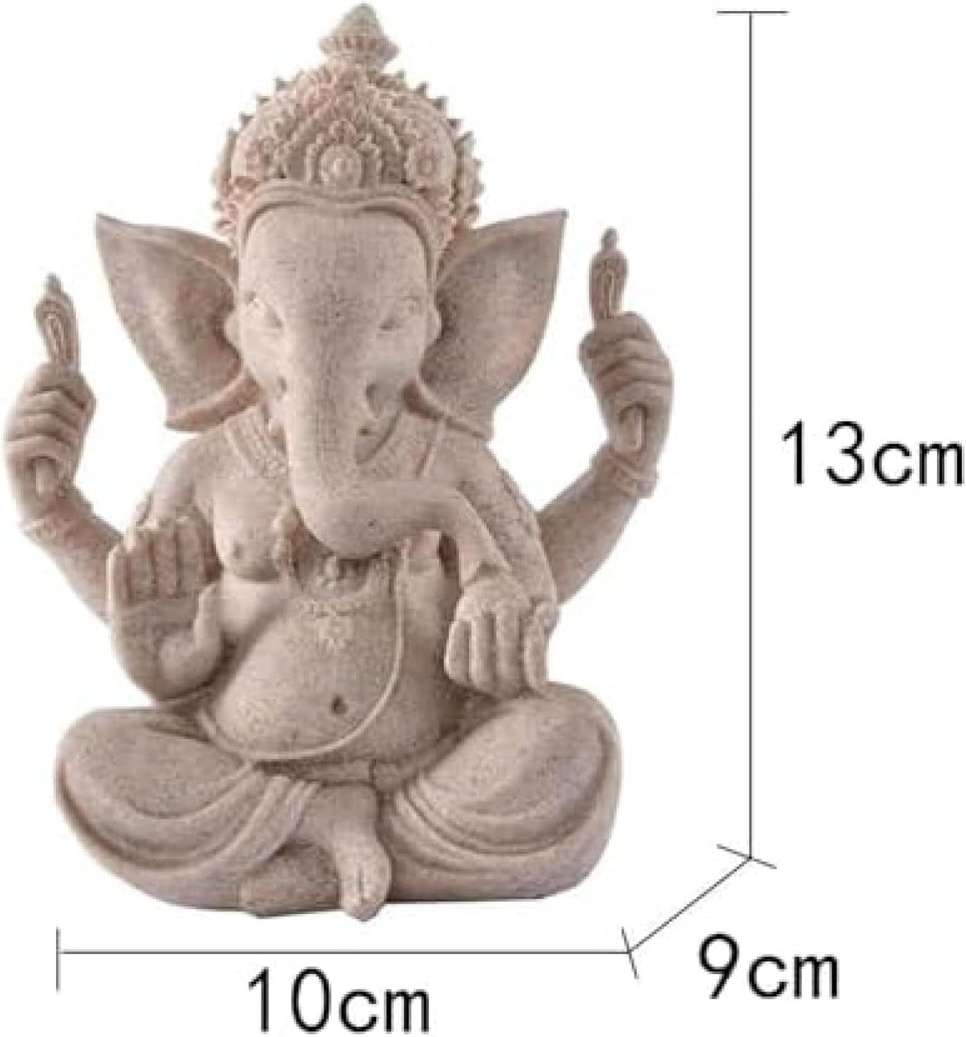 ガネーシャ仏像、象の頭の神の彫刻、家の装飾の置物、庭の装飾飾り、砂岩、ブラウン (小さい 白)