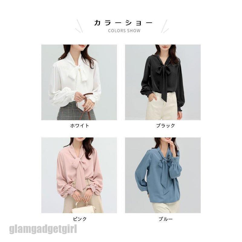 送料無料 ブラウス レディース とろみシャツ オフィス ボウタイ 長袖 ボウタイブラウス ゆったり 通勤 トップス 春 シャツ パフスリーブ 長袖シャツ バレンタイン プレゼント 新生活｜グラムガジェットガール