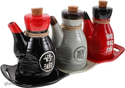 新生活 3個セット和風オイルと酢ポット蜂蜜容器蜂蜜ディスペンサー調味料ディスペンサー磁器酢瓶セラミック調味料ボトル調味料ポット酢ホルダー液体