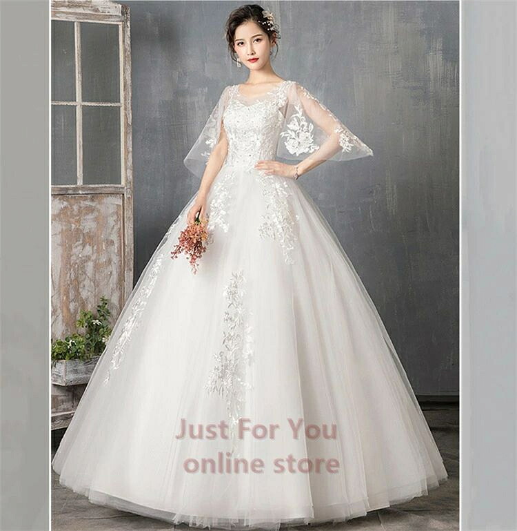 ウェディングドレス 袖あり 二次会ドレス wedding dress 格安 ウエディングドレス 大きいサイズ プリンセスライン 結婚式 二次会 花嫁 ドレス ブライダル ロングドレス 披露宴 二次会 挙式 編み上げ S/M/L/XL/2XL