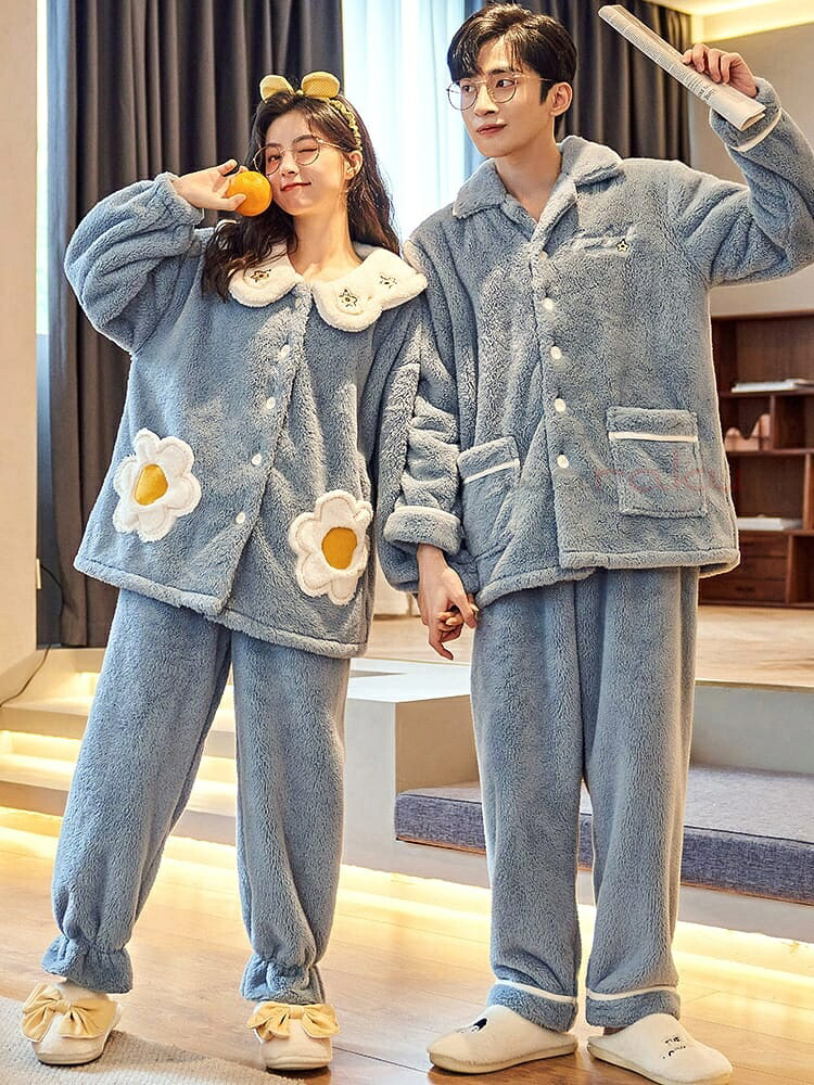ペアパジャマ 冬 部屋着 もこもこ ペア カップル ルームウェア 前開き セット パジャマ レディース メンズ 結婚お祝い プレゼント 記念日 恋人 夫婦 ギフト｜グラムガジェットガール