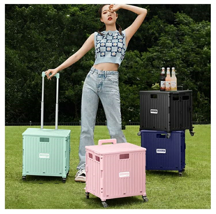 4輪 カート ショッピングカート 使い便利 折りたたみ 65L キャリー スポーツ 軽量 コンテナ 8輪 キャリーカート 可愛い 買い物カート 台車 エコバッグ アウトドア キャンプ 45L レジャー 運動会 買い物 車載 便利 おしゃれ ハンドキャリー コンパクト｜グラムガジェットガール