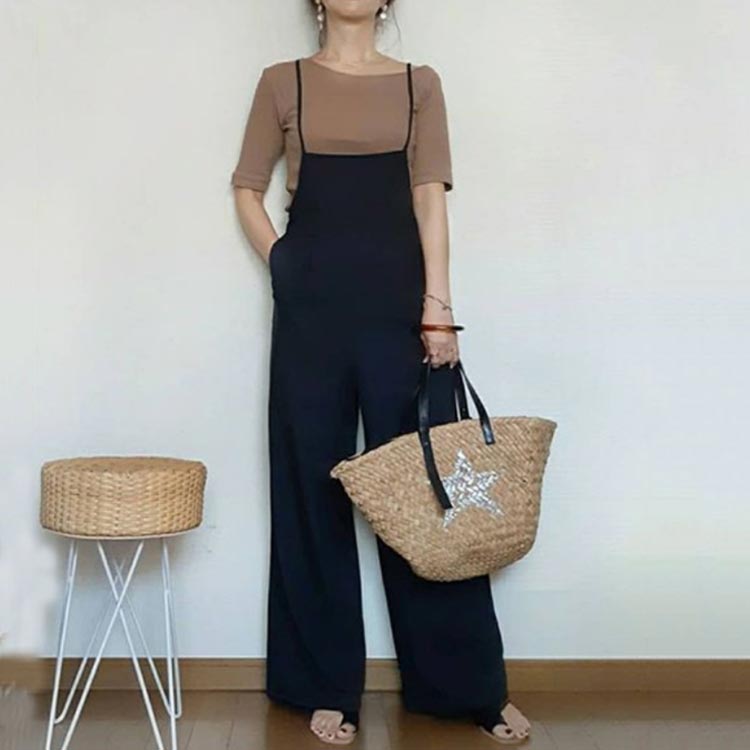 サロペット パンツ レディース 春夏秋冬 オールインワン きれいめ オフィス 仕事 ゆったり キャミワンピ キャミワンピース ワイドパンツ スリット 楽ちん 体型カバー ボトムス
