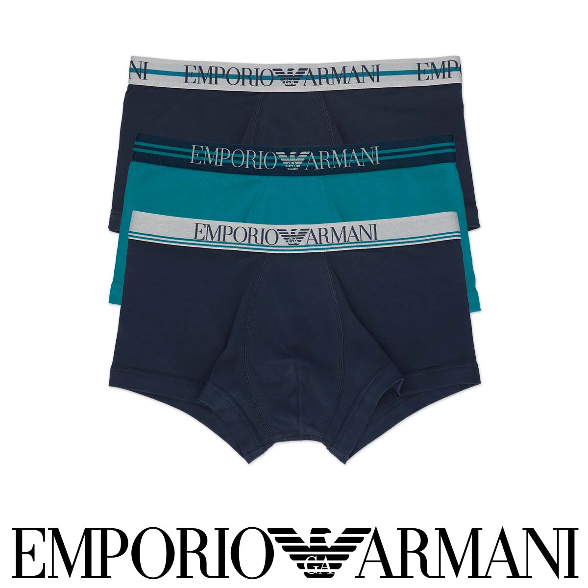 Emporio Armani エンポリオ アルマーニ Pure Cotton ロゴバンド トランクス パンツ 3枚組 Euサイズ 男性 メンズ アンダーウェア 下着 プレゼント 無料ラッピング 贈答 ギフト 公式ショップ 正規ライセンス商品 業界no 1