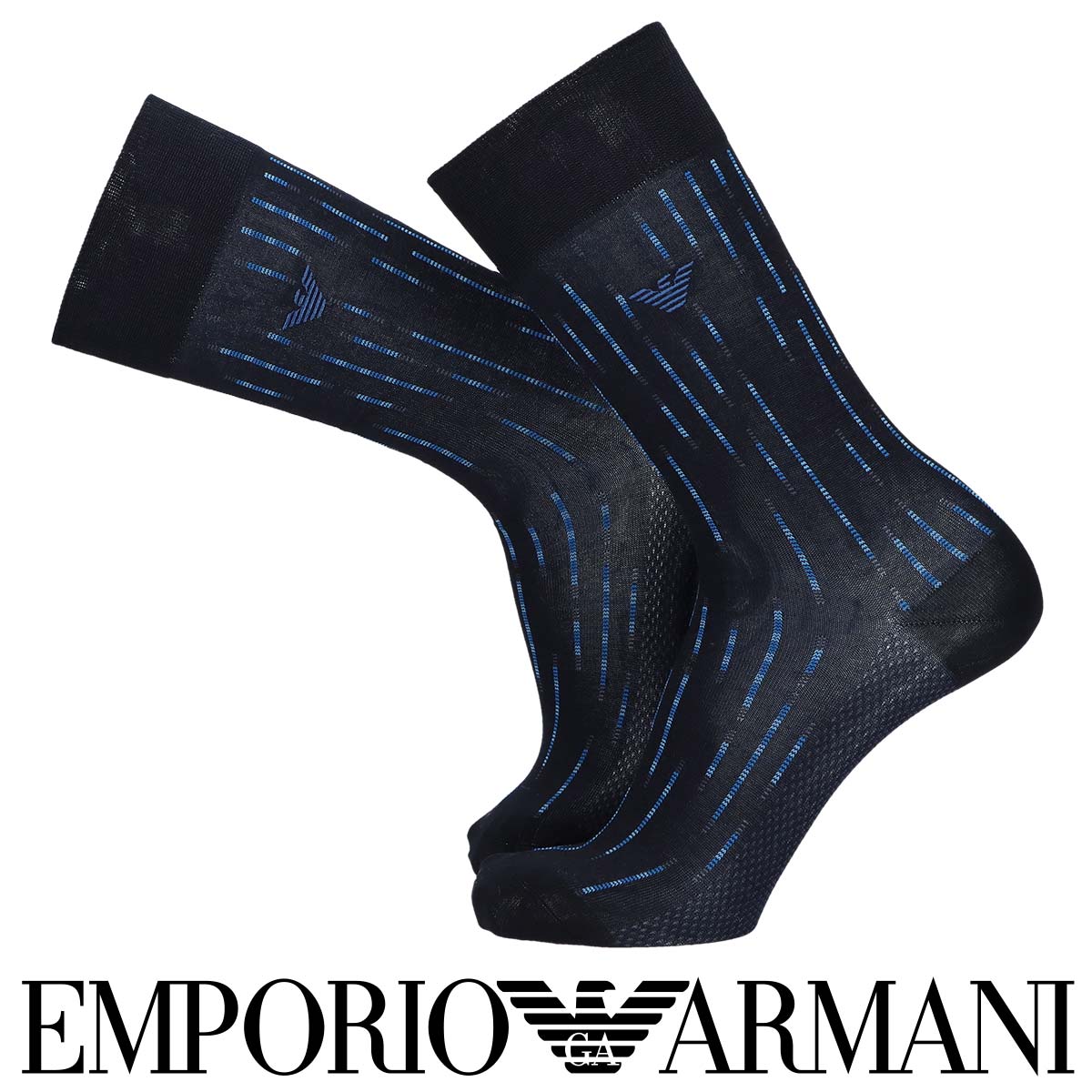 Emporio Armani エンポリオ アルマーニ 日本製 レインストライプ 柄 クルー丈 メンズ カジュアル ソックス 靴下 男性 紳士 プレゼント ギフト 公式ショップ 正規ライセンス商品 人気ショップが最安値挑戦