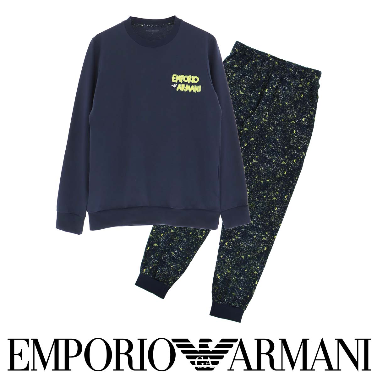 セール！ EMPORIO ARMANI エンポリオ アルマーニ SPARKRING STARS PYJAMAS ストレッチコットン パジャマ 部屋着 上下セット オリジナル巾着バッグ付き EUサイズ 男性 メンズ プレゼント 無料ラッピング ギフト 54095964｜ナイガイ 公式ショップ 店 10,296円
