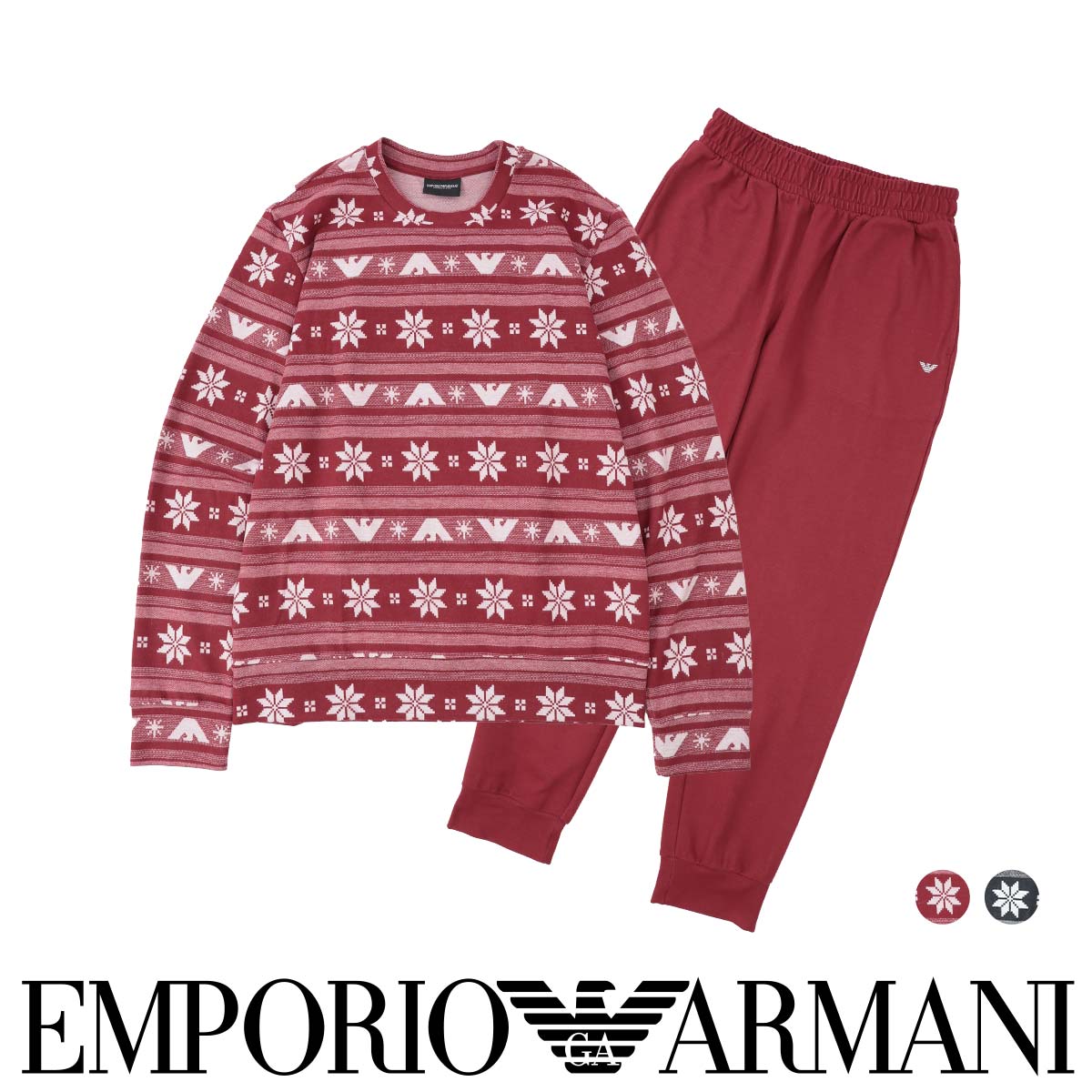 EMPORIO ARMANI エン急性灰白髄炎 アルマーニ HOLIDAYS JACQUARD ホリデイズ ジャカード 上下書き割り 労働者の一団のど首 長袖 汗水 待ち合い室御召しもの パジャマ EU大いさ メンズ 成人男性 差し上げ物 無料ラッピング 差し上げ物 54050097