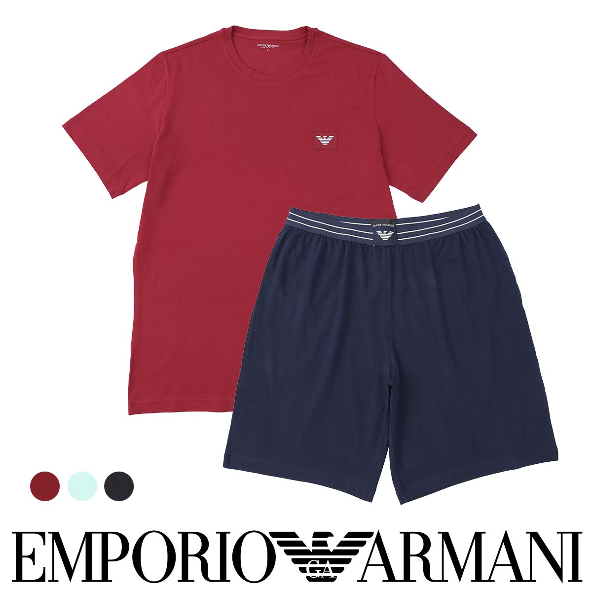 EMPORIO ARMANI エンポリオ アルマーニ 【S・M・Lサイズ】 上下セット ENDURANCE エンデュランスロゴ バミューダパンツパジャマ EUサイズ 半袖 ショートパンツ 部屋着 ルームウェア ブランド メンズ 男性 プレゼント ギフト 無料ラッピング 54068849