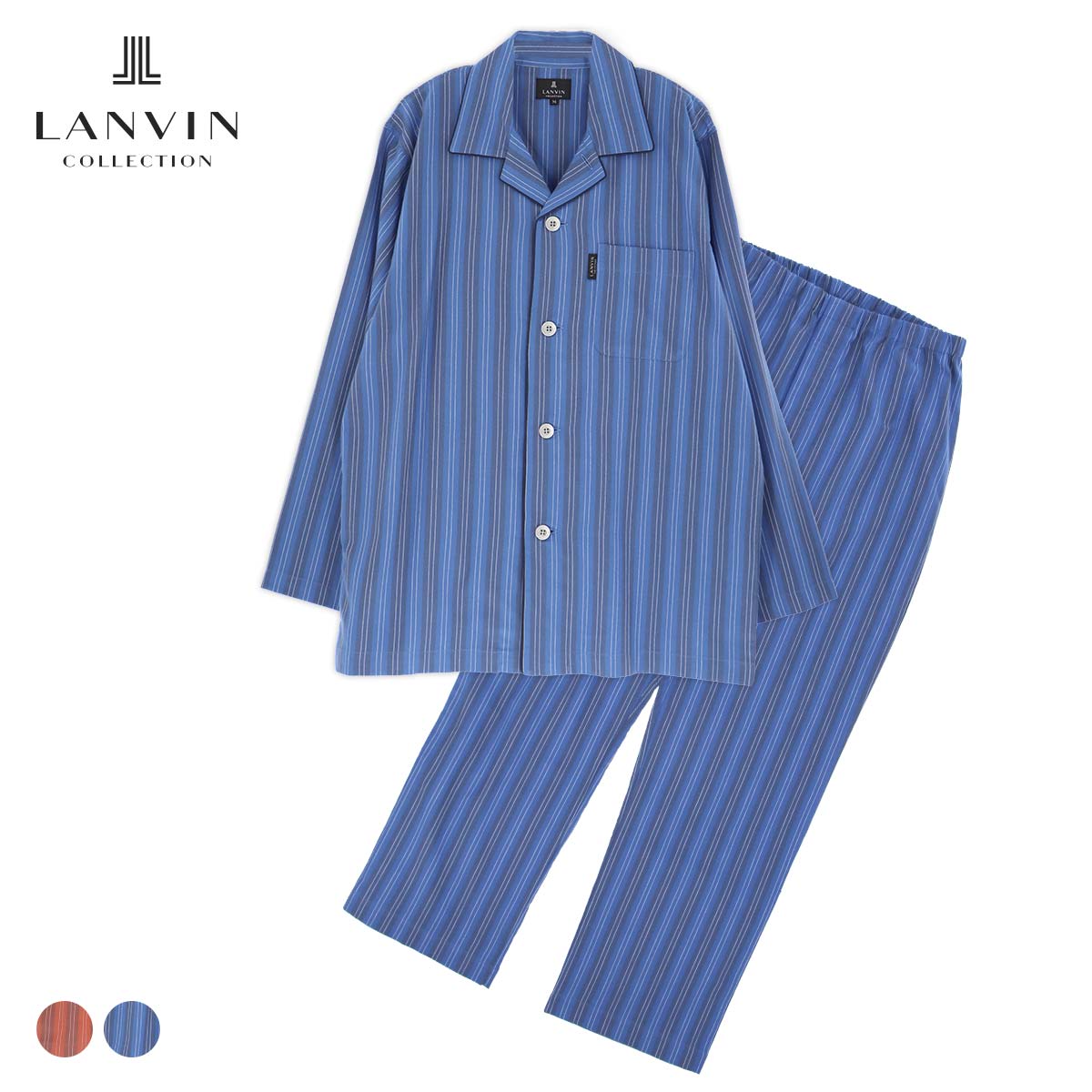 【M Lサイズ】LANVIN COLLECTION ランバン コレクション パジャマ 上下セット 綿100% 先染めビエラ起毛 甘撚ビエラストライプ 長袖 長丈パンツ 前ボタン 前開き メンズ 部屋着 男性 紳士 プレゼント ギフト 54450020|ナイガイ 公式ショップ 店
