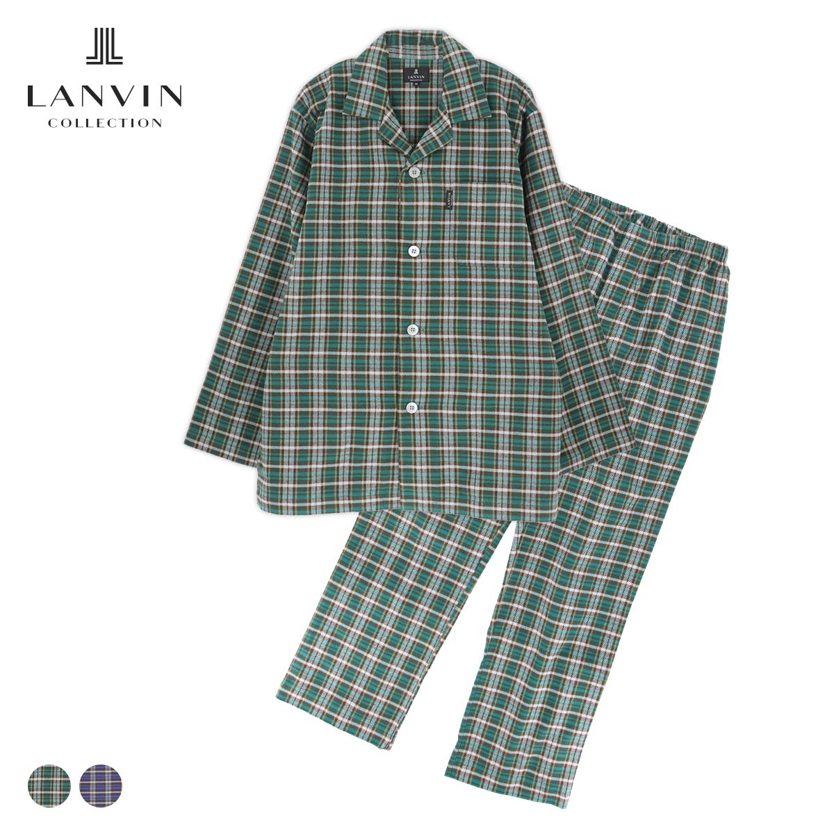 LANVIN COLLECTION ランバン コレクション 長袖 パジャマ セット【M Lサイズ】 綿100% 先染めネル起毛 ネルヘリンボンチェック 長丈パンツ メンズ 部屋着 男性 紳士 プレゼント ギフト 54450022