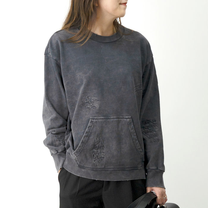 【P10倍対象】MM6 KIDS Maison Margiela メゾンマルジェラ キッズ【大人もOK】スウェット トレーナー M60867 レディース ガールズ スウェットシャツ ガーメントダイ ダメージ加工 ロゴ刺繍[po_ten]