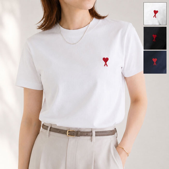 【P3倍対象】ami paris アミパリス 半袖Tシャツ BFUTS035.724 AMI DE COEUR レディース メンズ ユニセックス 半袖 カットソー コットン ハートロゴ刺繍 ロゴT クルーネック[po_thir]