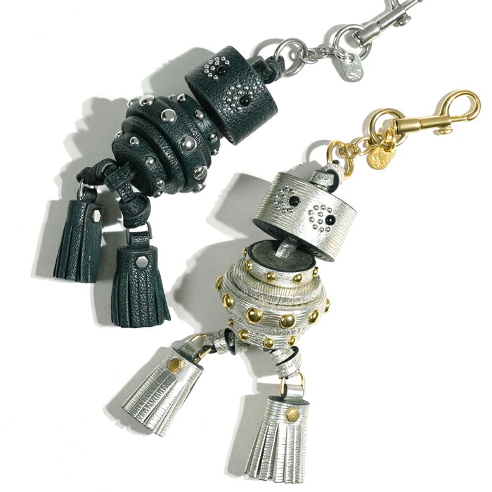 タッセル バッグチャーム キーホルダー レザー オリーブ