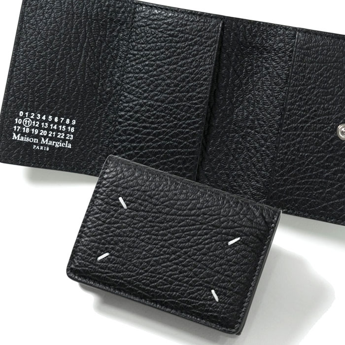 ラスト１【新品】メゾン マルジェラ エンベロープ 三つ折り財布 ミニ財布 黒 YouTube解説付き】メゾン マルジェラ 三つ折りミニウォレット