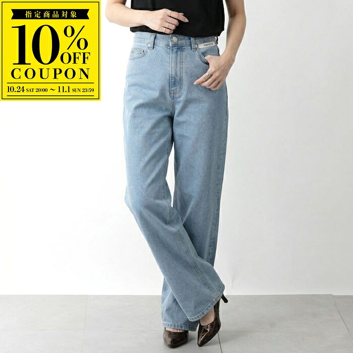 KIMHEKIM キムヘキム デニム ジーンズ LABEL WIDE DENIM KHK-JN011-SB レディース デニムパンツ コットン ワイド ストレート ハイライズ ロゴ ジーパン