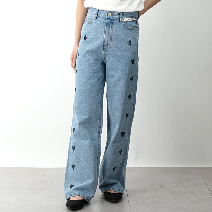 KIMHEKIM キムヘキム デニム ジーンズ HEART STAMPED JEANS KHK-JN052-SB レディース デニムパンツ コットン ワイド ストレート ハートスタンプ