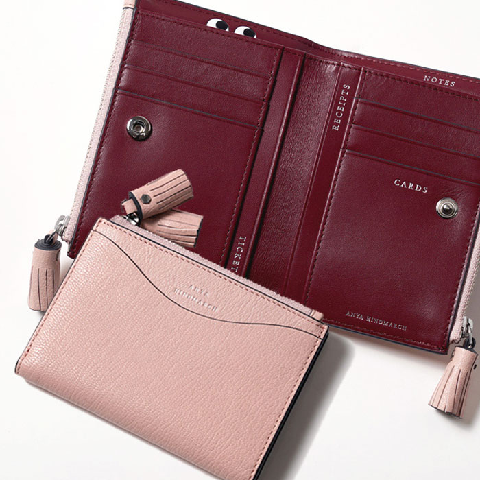 ANYA HINDMARCH アニヤハインドマーチ 二つ折り財布 5050925209465 Shell-Pink PEEPING EYES SMALL DOUBLE ZIP WALLET レディース ピーピング アイズ スモールジップウォレット 本革｜GLANCEED（グランシード）
