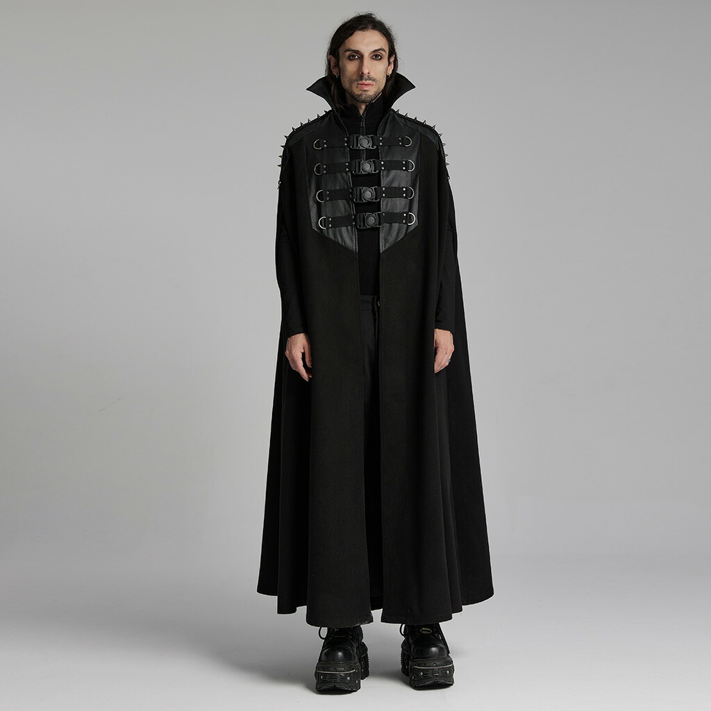 glareshop グレアショップ「M.L/M.3XL」JX948-B■パンクスタンドカラーケープ マント ロング丈 黒 黒いこと メンズ | 視覚的系 V系 コスプレ 公演 御召しもの 服 [PUNK RAVE] Punk stand collar handsome cape