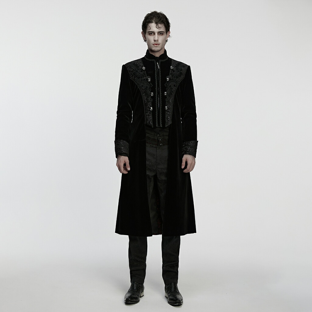 glareshop グレアショップ「M.S-M.5XL」JXA038-B■ゴシックパレス刺繍ベルベットパーティーコート 黒 ブラック メンズ | ゴシック 紳士 ヴィジュアル系 V系 モード系 ステージ 衣装 [PUNK RAVE] Gothic Palace Embroidery Velvet Party Coat