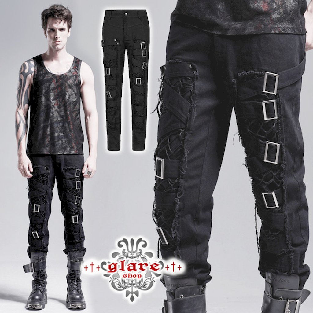 glareshop グレアショップ「M.S-M.5XL」PX505-B■張りさける 落ち込み風 ストーンウォッシュ産業 ボンテージパンツ ロングズボン下 黒 メンズ |水蒸気張りさける 視覚性系 V系 コスプレ 高座 お召しもの 服 [PUNK RAVE] Punk decadent trousers