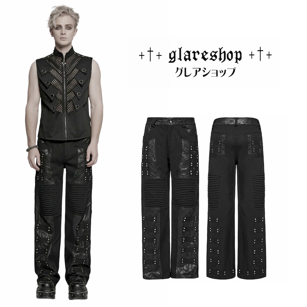 glareshop グレアショップ「M.S-M.5XL」PX803-B■パンク ストリート スタッズ ストレートパンツ 黒 ブラック メンズ | ヴィジュアル系 V系 モード系 コスプレ ステージ 衣装 服 [PUNK RAVE] Punk STreet STraight pants