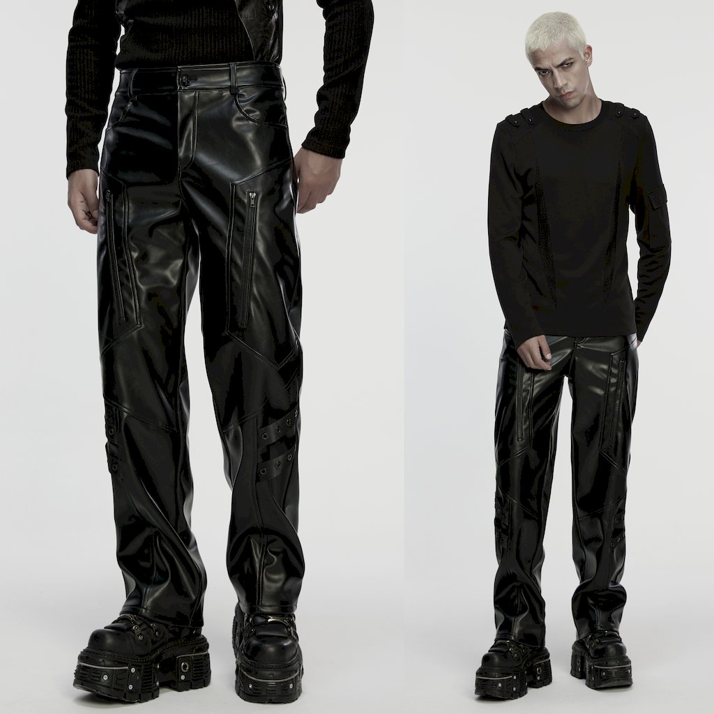 glareshop グレアショップ「M.S-M.5XL」PX841-B■サイバーパンクストレートレザーパンツ 黒 黒いこと メンズ | 視覚的系 V系 流行り物系 コスプレ 上演 御召しもの [PUNK RAVE] Cyberpunk Straight Leather Pants