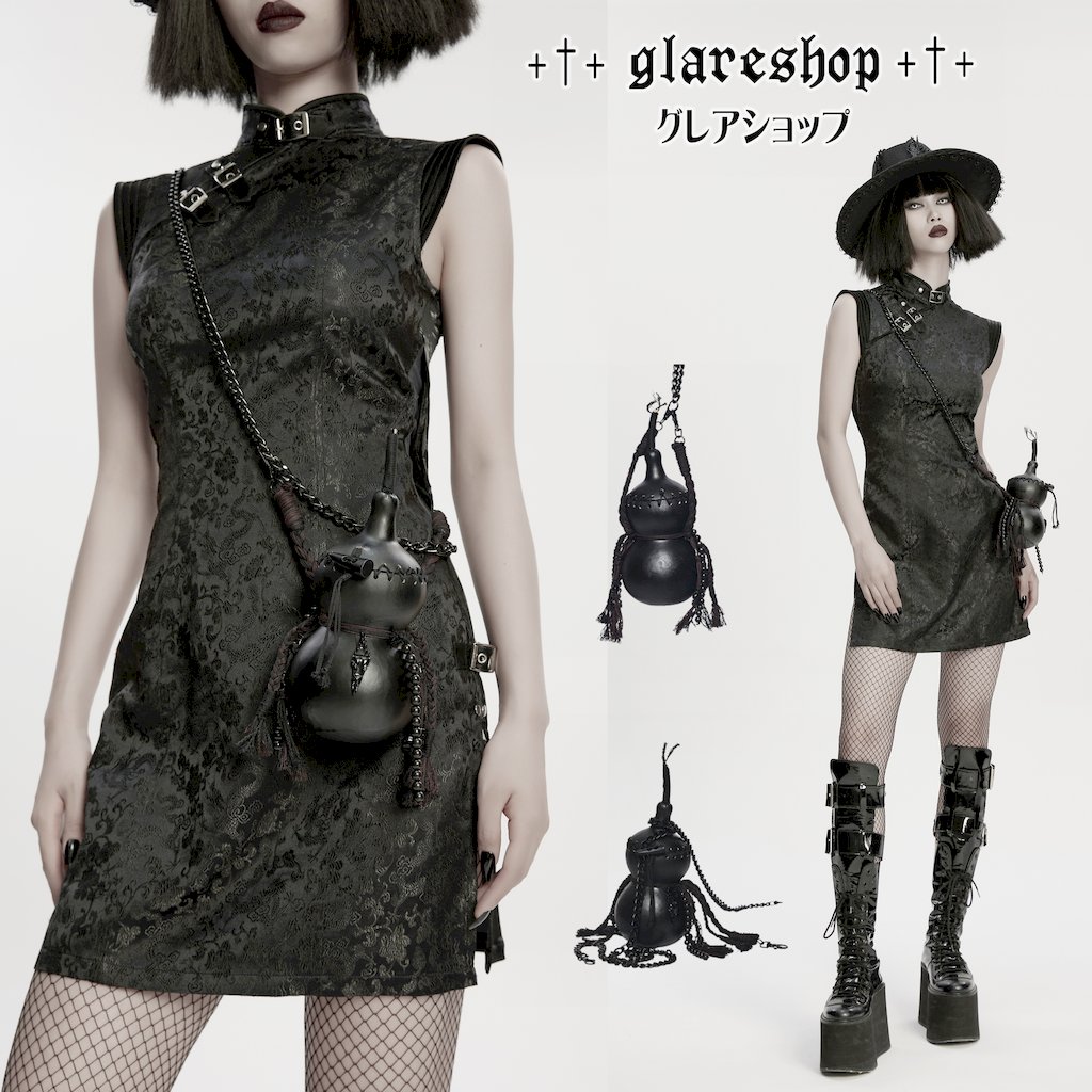 glareshop グレアショップ「F」ZX096-B■ゴシックなひょうたんフリンジミニバッグ（チェーン店付き添い人） 黒 レディース | 視覚性系 V系 流行り物系 コスプレ 上演 御召しもの 服 [PUNK RAVE] Gothic Gourd Fringed Mini Bag with Chain