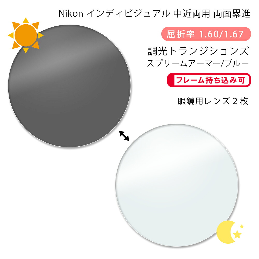【調光 中近両用 メガネレンズ交換】両面累進 ニコン ロハス ハンドレッド プロ ゼット ホーム トランジションズ エクストラアクティブ スプリームアーマー/ブルー Nikon LOHAS100 PRO Z Home Transitions XTRACTIVE SUPREME ARMOR/BLUE