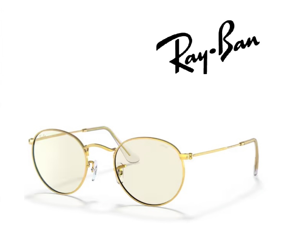 Ray-Ban サングラス レイバン れいばん ROUND METAL ラウンドメタル RB3447 9196BL 47サイズ フレームカラー ゴールド レンズカラー フォトクロミック グレー/ブルーライトカット 「国内正規商品」「保証付き」 [ミニドライバー ＋ ドライタイプメガネ拭き付属]｜GLASS SHOP DREAM