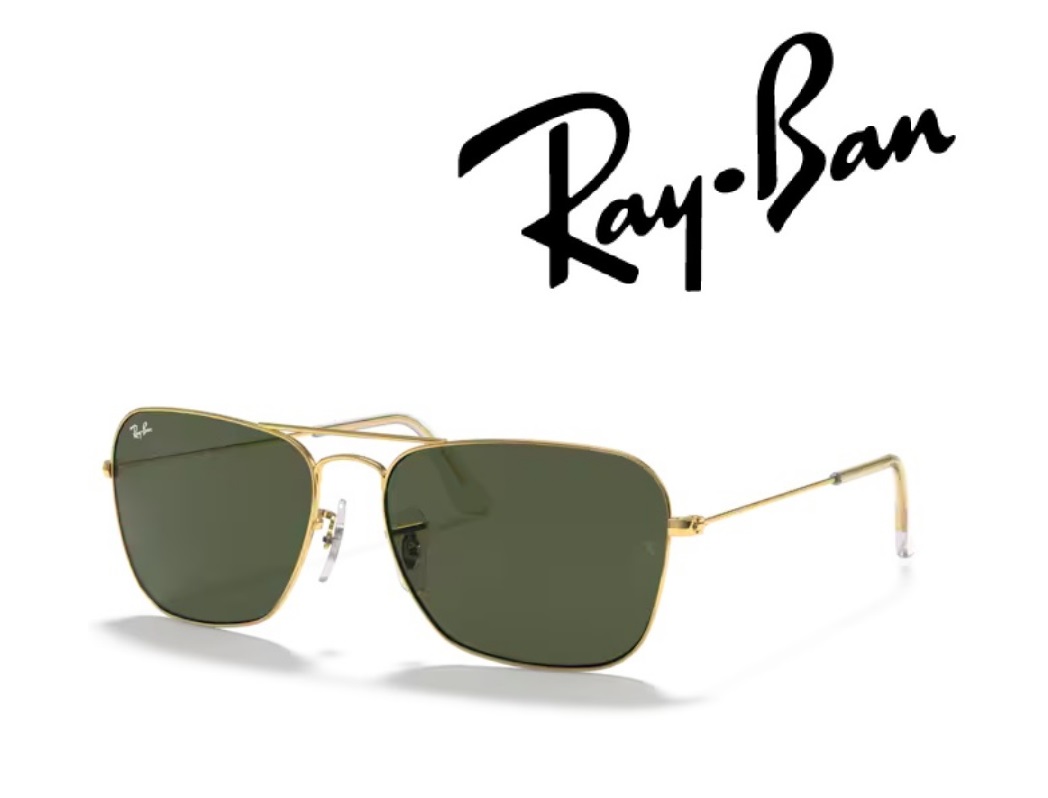 Ray-Ban サングラス レイバン れいばん CARAVAN / キャラバン RB3136 001 58サイズ フレームカラー ゴールド レンズカラー グリーン G-15 「国内正規商品」「保証付き」 [ミニドライバー ＋ ドライタイプメガネ拭き付属]