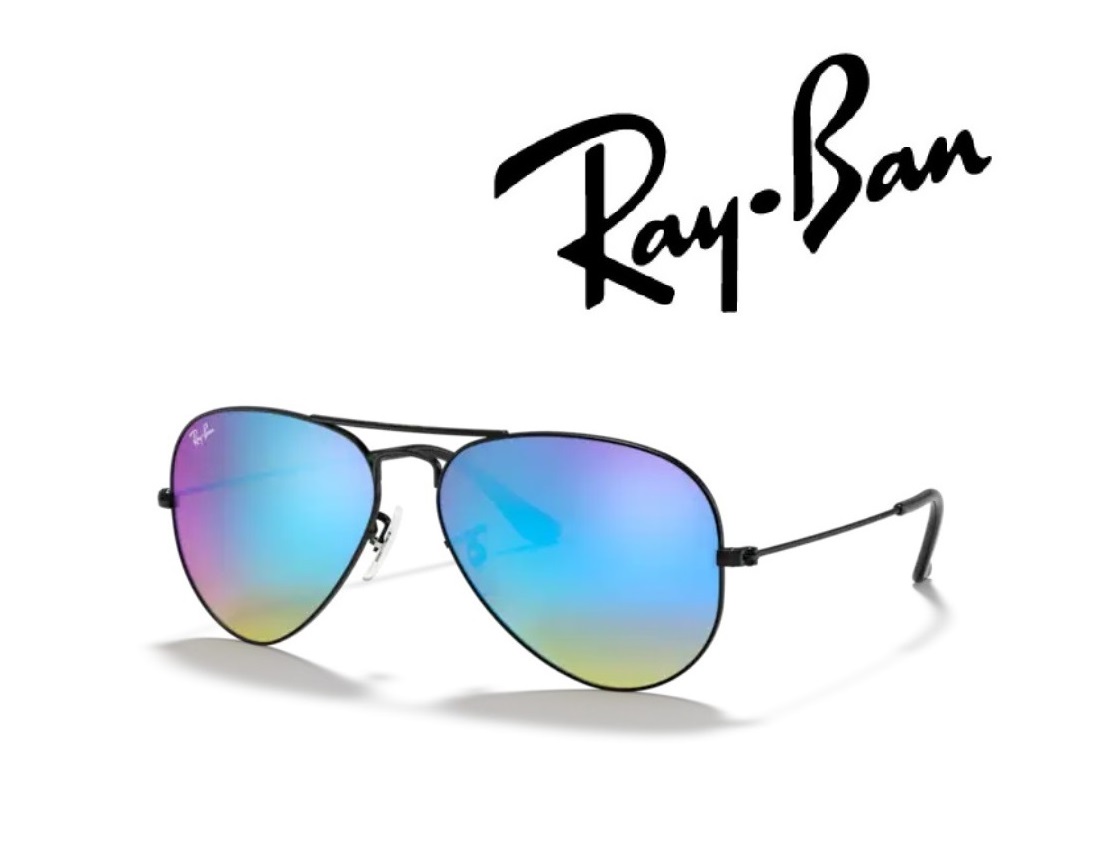 Ray-Ban サングラス レイバン れいばん AVIATOR / アビエーター ラージメタル RB3025 002/4O 62サイズ フレームカラー ブラック レンズカラー ブルー フラッシュ 「国内正規商品」「保証付き」 [ミニドライバー ＋ ドライタイプメガネ拭き付属]