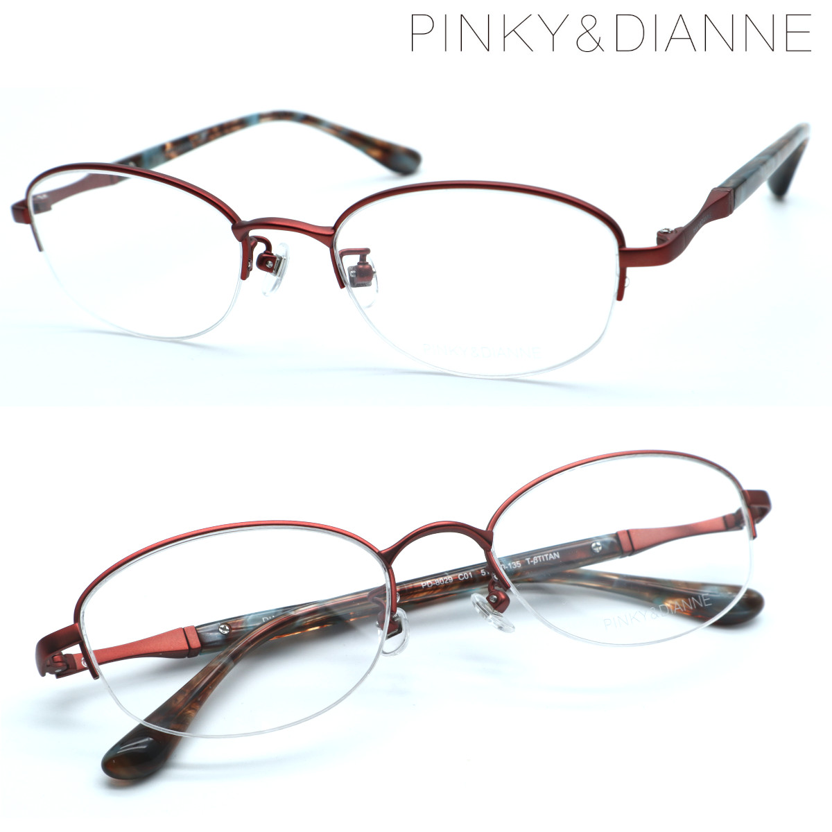 【PINKY&DIANNE】ピンキーアンドダイアン PD-8029 col.01 メガネ　度付又は度無レンズセット【正規品】【送料無料】【伊達メガネ】レディース おしゃれ ブランド ボストン型 スクエア UVカット