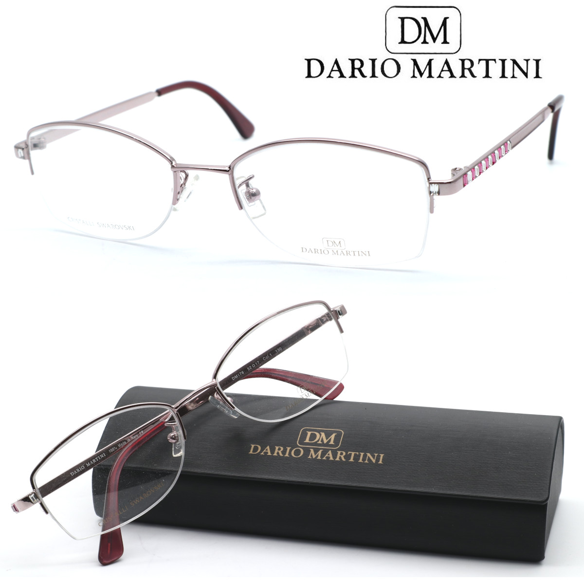 【DARIO MARTINI】ダリオマルティーニ メガネ DM176 col.1 度付又は度無レンズ標準装備　イタリア製【送料無料】【正規品】クラシック ボストン レディース ブランド おしゃれ 高級