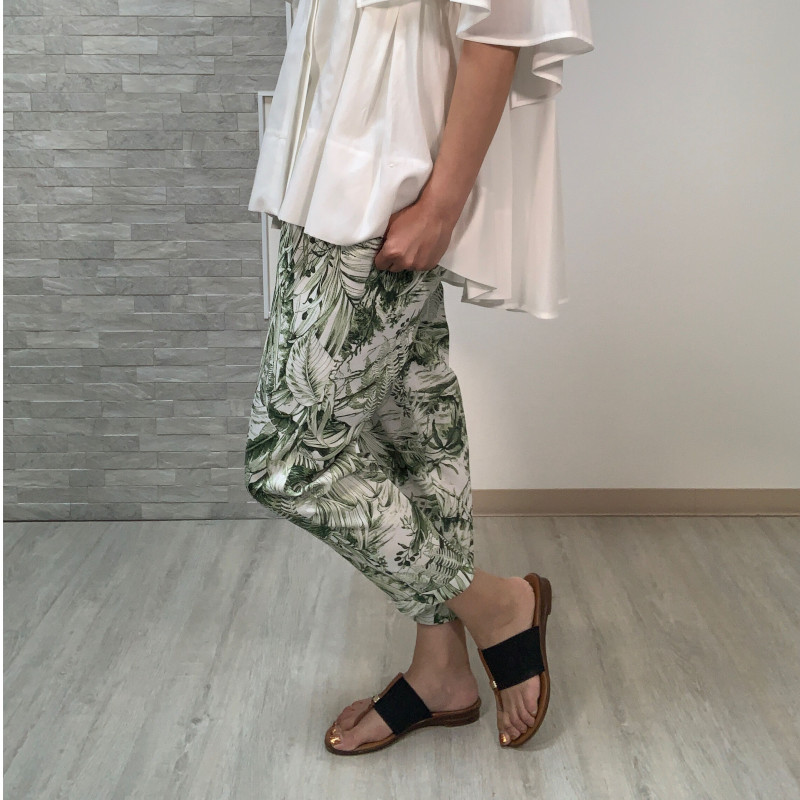 【c.c.cross】シーシークロス 麻タッチプリントパンツ 13262152 size:38 カラー:グリーン柄/ブラック柄 カジュアル 上質 レディース 春夏物 ボトムス 【正規品】【送料無料】おしゃれ ブランド 高級|GlassGallery Is