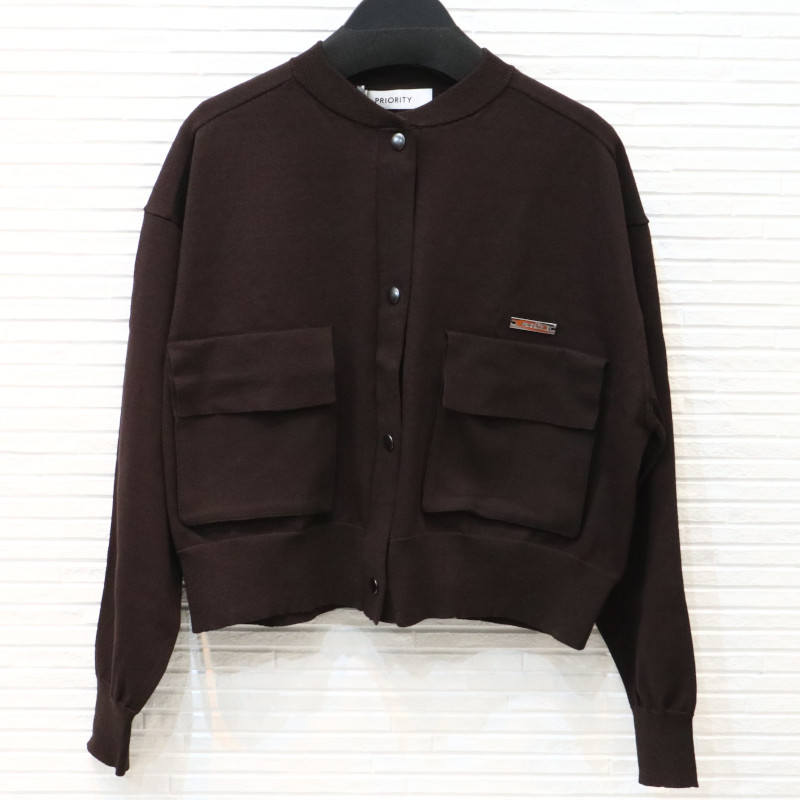 【PRIORITY】プライオリティ/ビッグポケットショート丈カーディガン/P61115KR/ カラー：ブラウン size:38 カジュアル 上質 レディース 春秋冬物 トップス 【正規品】【送料無料】おしゃれ レディース ブランド 高級 人気