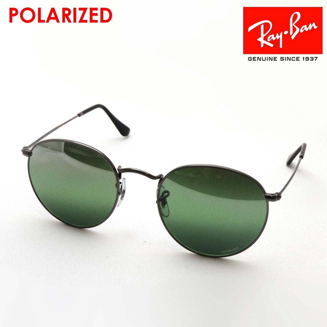 美品　Ray-Ban　サングラス　RB3447　ラウンド　グリーンレンズ Ray-Ban レイバン サングラス RB3447-002/52-50サイズ グリーン