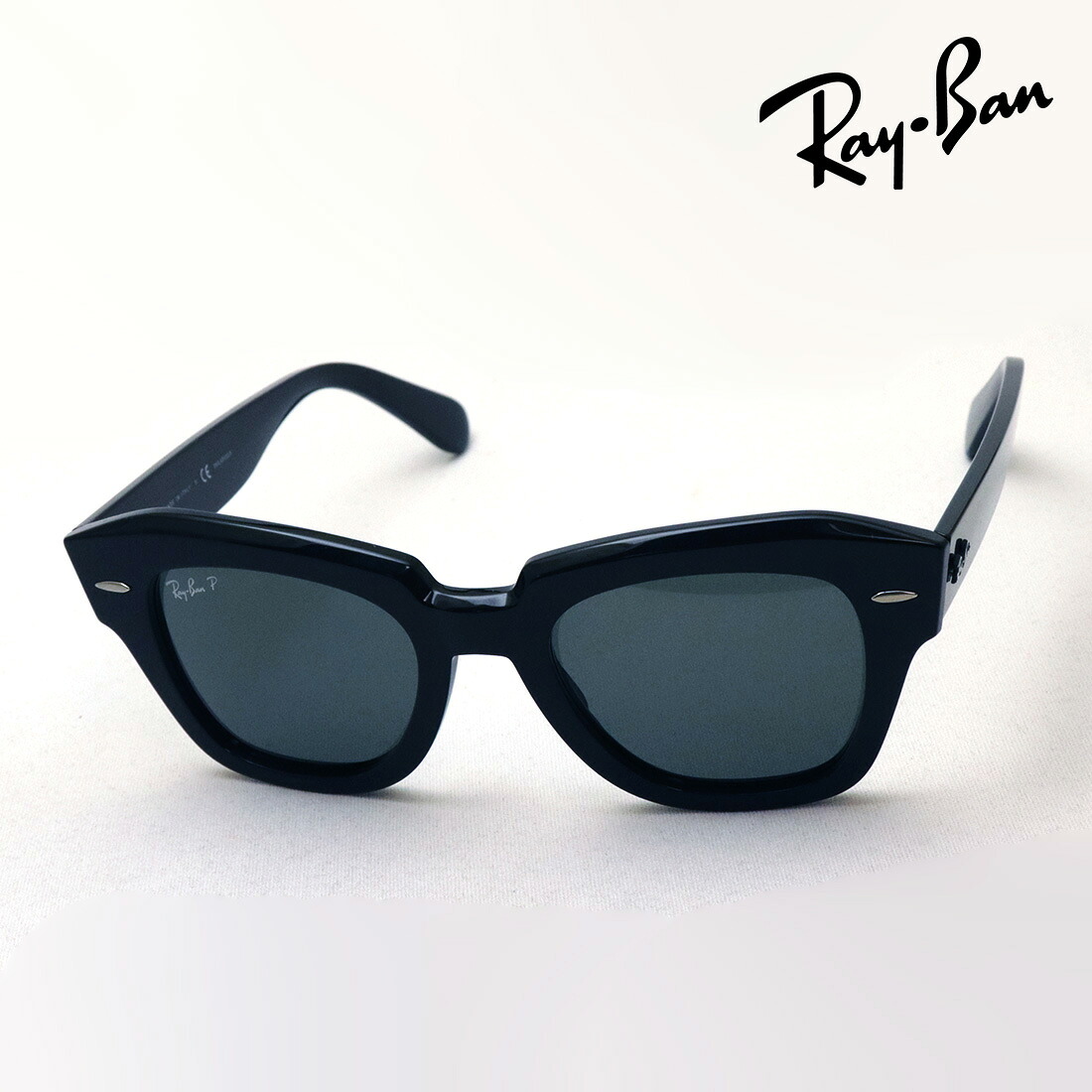 レイバン 偏光サングラス 正規品 ステートストリート Ray-Ban RB2186 90158 レディース メンズ 大きい RayBan 純正度付きレンズ可 度付きサングラス可 Made In Italy ウェリントン ブラック系