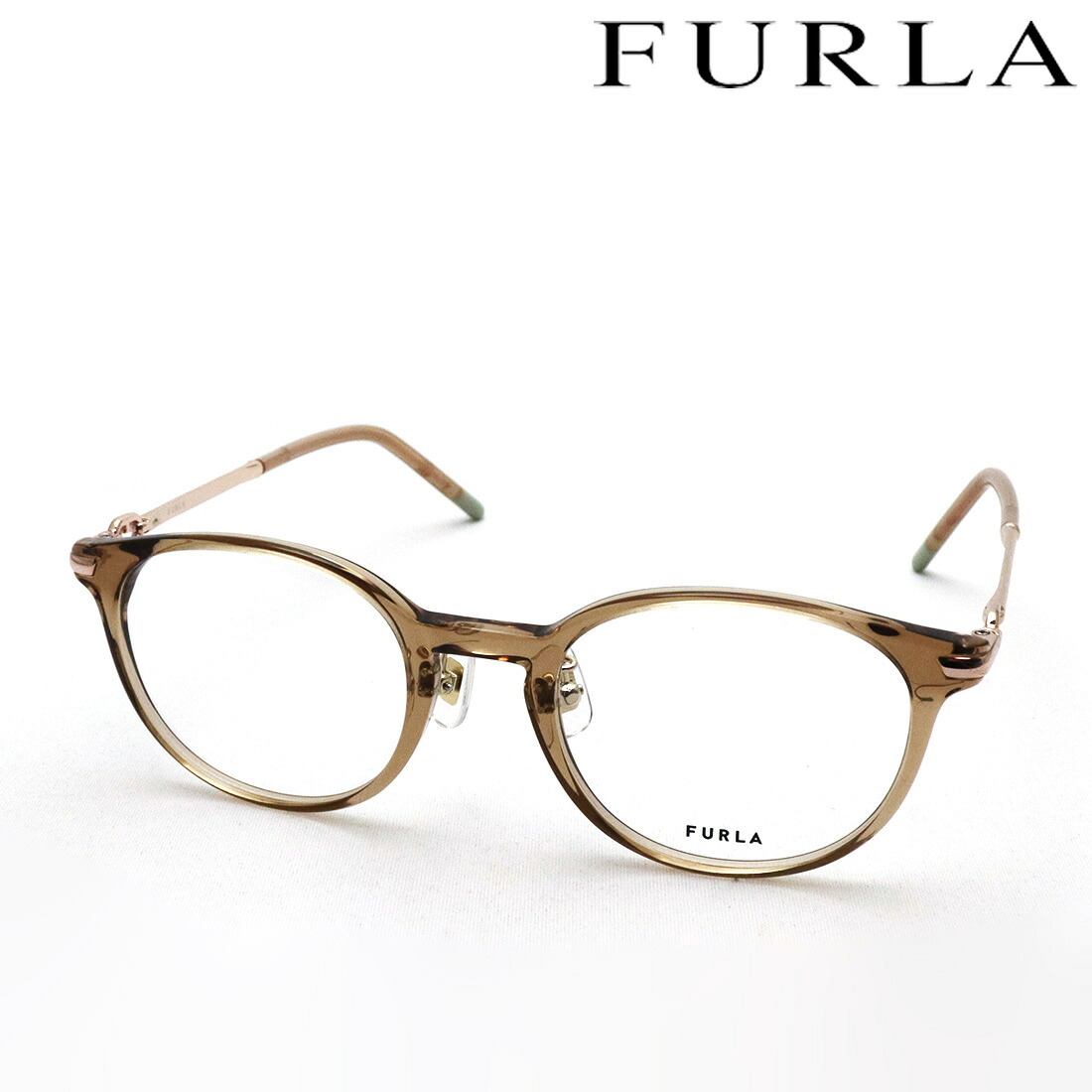 【フルラ メガネ 正規販売店】 FURLA VFU577J 06A6 49 伊達メガネ 度付き ブルーライト カット 眼鏡 ボストン ブラウン系