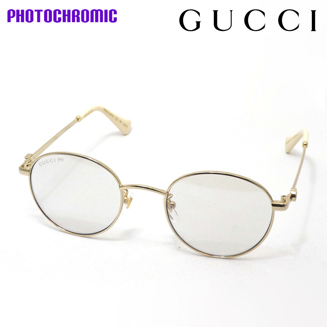 NewModel 【グッチ サングラス 正規販売認定店】 GUCCI 調光サングラス アジアンモデル GG1472SJ 001 EMBLEM Made In Japan レディース ラウンド ゴールド系