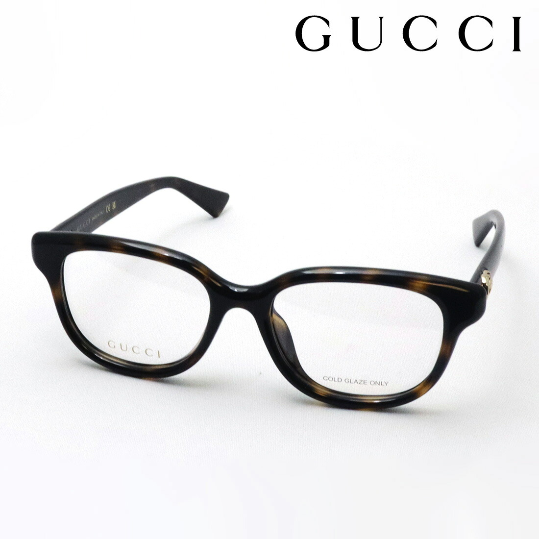 NewModel【グッチ メガネ 正規販売認定店】 GUCCI GG1833OK 002 EMBLEM 伊達メガネ 度付き 眼鏡 黒縁 Made In Italy レディース フォックス トータス系｜グラスマニア -Tokyo Aoyama-