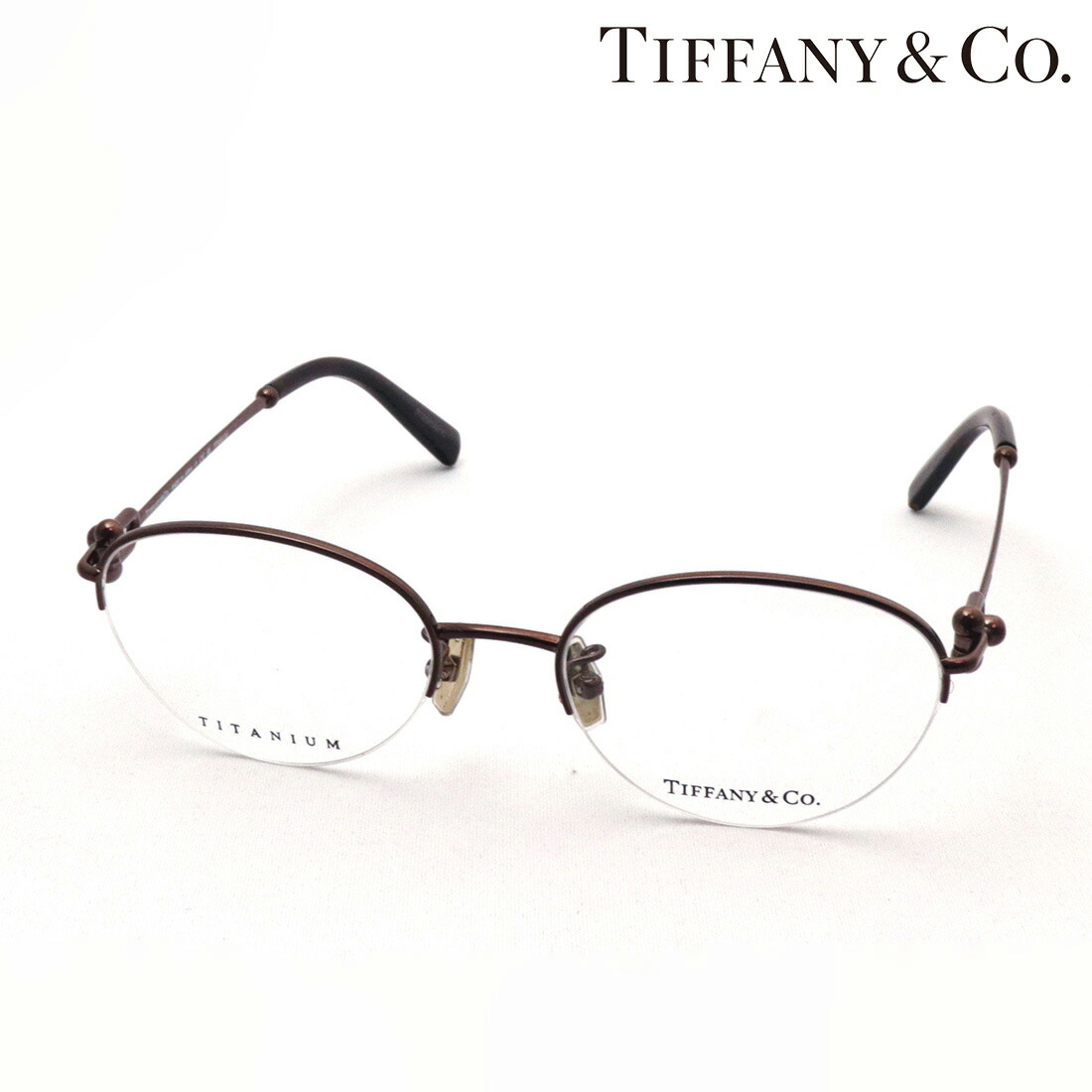 【ティファニー メガネ 正規販売店】 TIFFANY&Co. TF1158TD 6046 TITANIUM チタニウム 伊達メガネ 度付き ブルーライト カット 眼鏡 Made In Japan オーバル ハーフリム ブラウン系